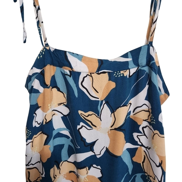 ROXY MIDI SPAGHETTI STRAP FLORAL TROPICAL TURQUOISE DRESS SZ M - Picture 5 of 10